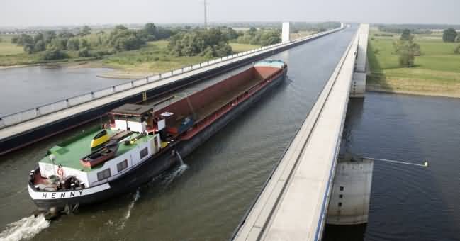 A Barge On The Magdeburg Water Bridge
