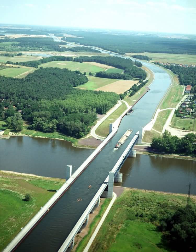 Aerial View Of The Magdeburg Water Bridge In Germany
