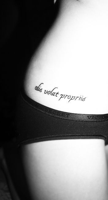 Alis Volat Propriis Words Tattoo On Girl Right Hip