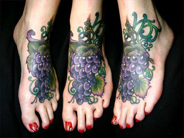 Amazing Grapes Tattoo On Girl Left Foot