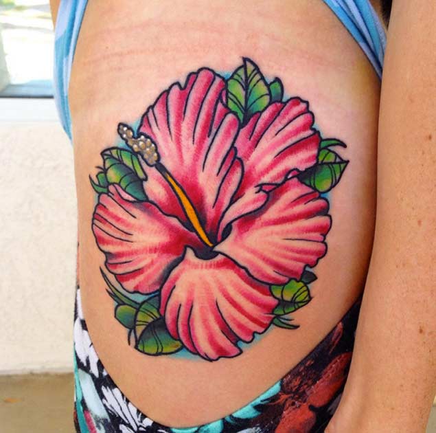 Amazing Hibiscus Tattoo Design For Girl Hip