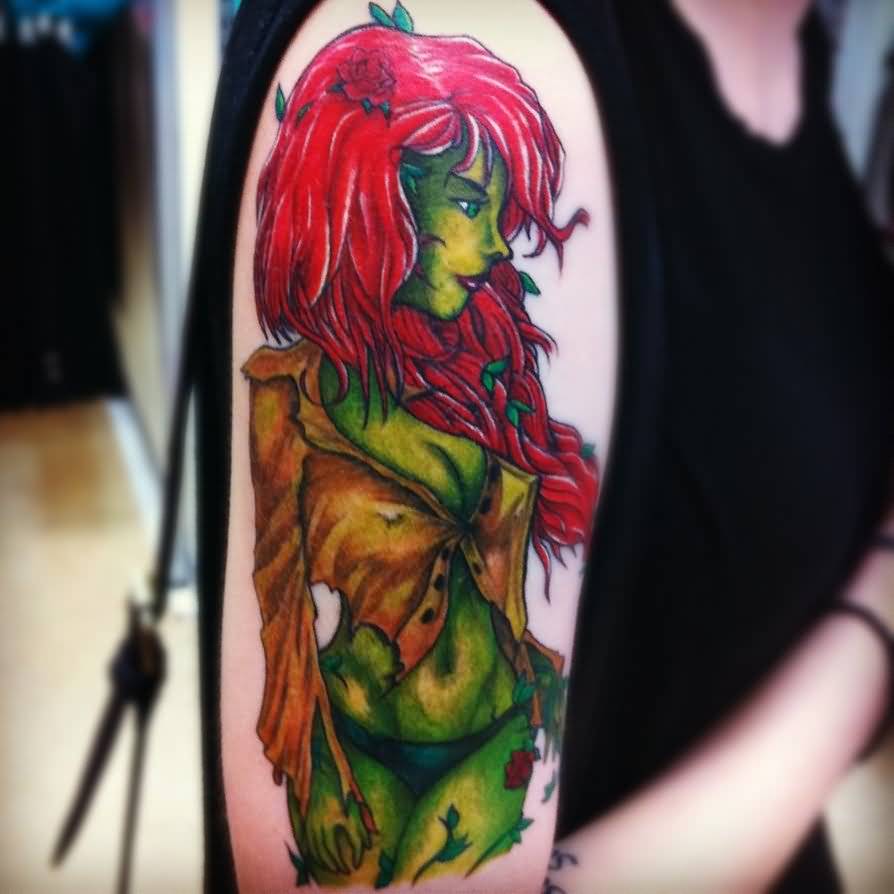 Amazing Poison Ivy Tattoo On Girl Right Half Sleeve