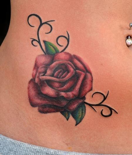 Amazing Rose Tattoo Design For Hip By JD McGowan