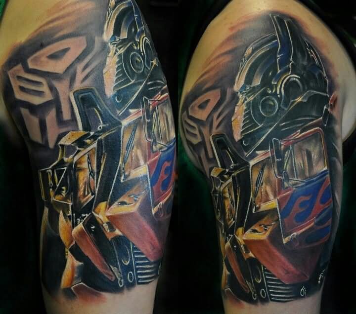 Attractive 3D Transformer Tattoo On Half Sleeve By Chad Chase