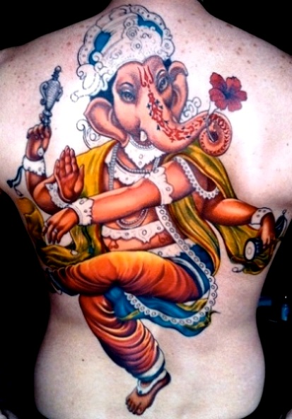 Attractive Colorful Ganesha Tattoo On Full Back