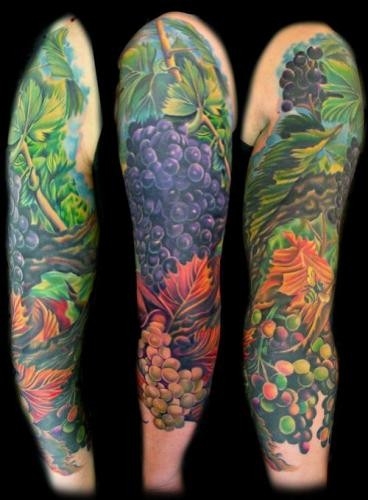Attractive Grapes Tattoo On Full Sleeve
