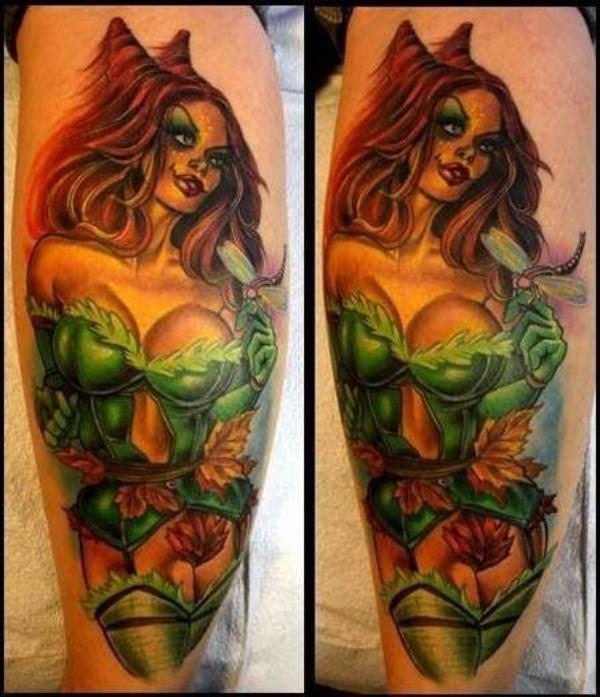 Attractive Poison Ivy Tattoo Design For Leg Calf