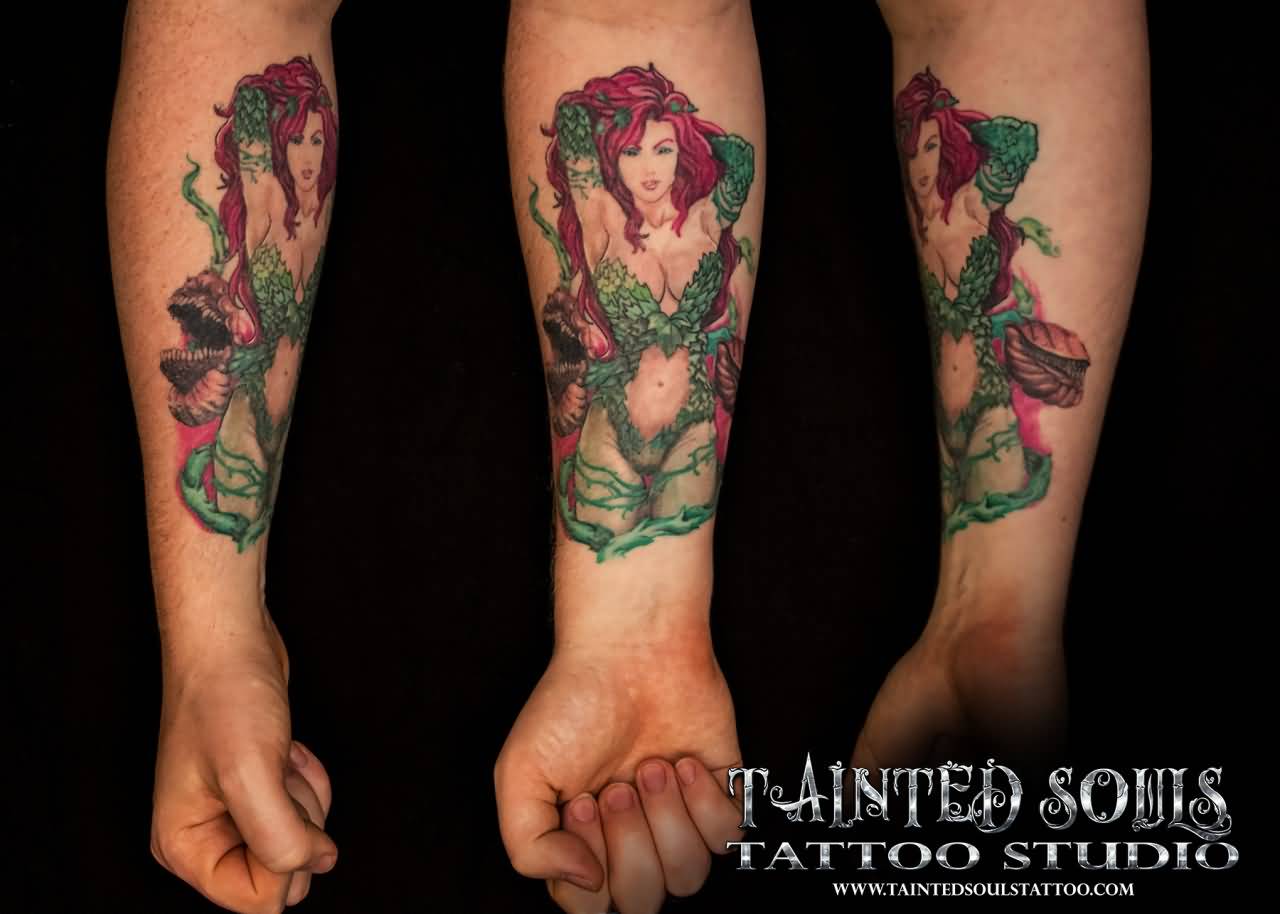 Awesome Poison Ivy Tattoo On Forearm
