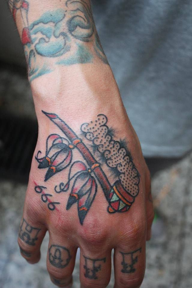 Awesome Traditional Pipe Tattoo On Right Hand