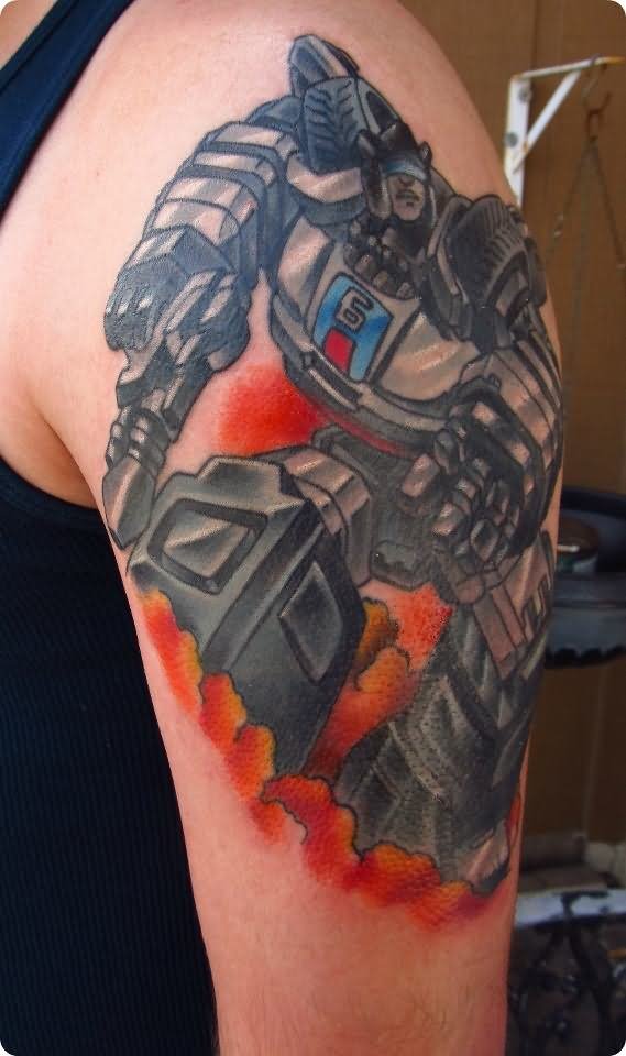 Awesome Transformer Tattoo On Left Shoulder