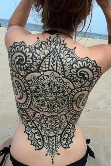 Black And Grey Flowers Tattoo On Full Back