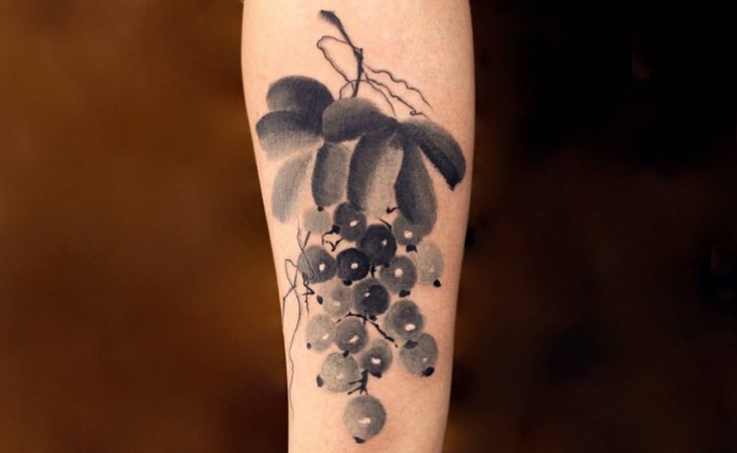 Black And Grey Grapes Tattoo Design For Forearm