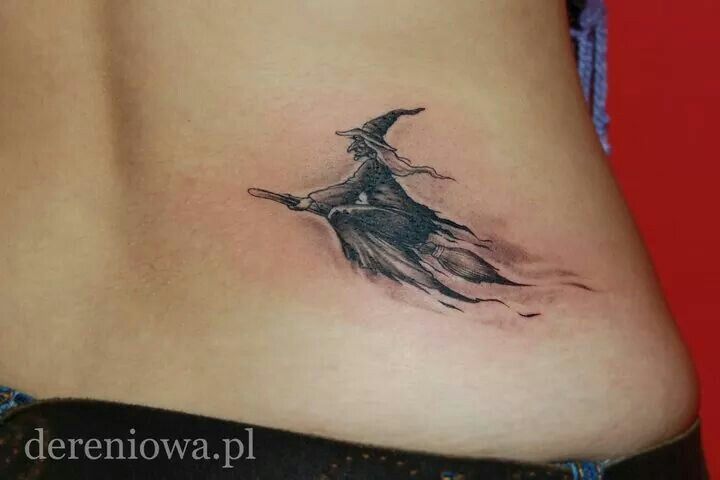 Black And Grey Witch Tattoos On Lower Back