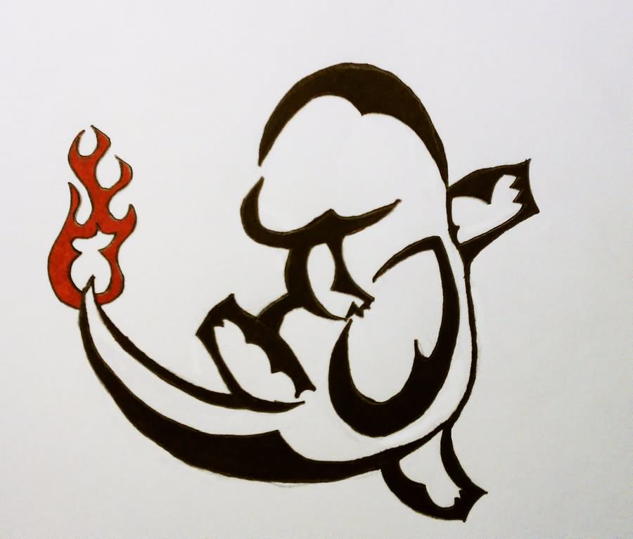 Black And Red Tribal Charmander Tattoo Design By Andrew Peter Protsko