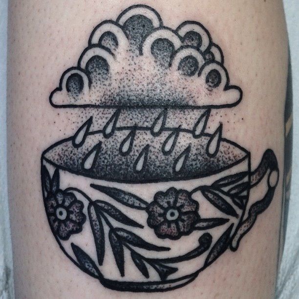 Black And White Storm In Teacup Tattoo
