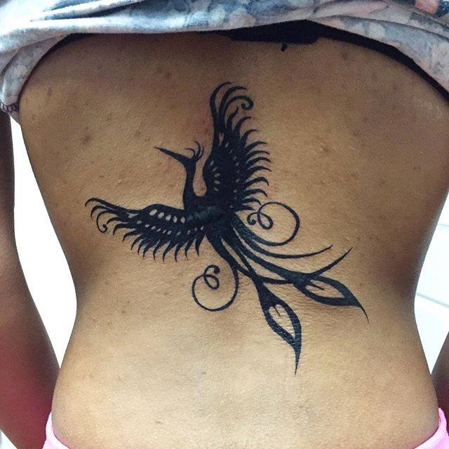 Black Flying Phoenix Tattoo On Full Back by Puedmag Custom Ink Tattoos
