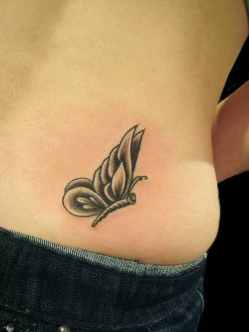 Black Ink Butterfly Tattoo Design For Hip