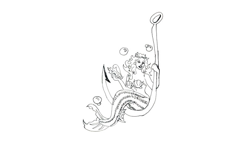 Black Outline Mermaid On Hook Tattoo Stencil