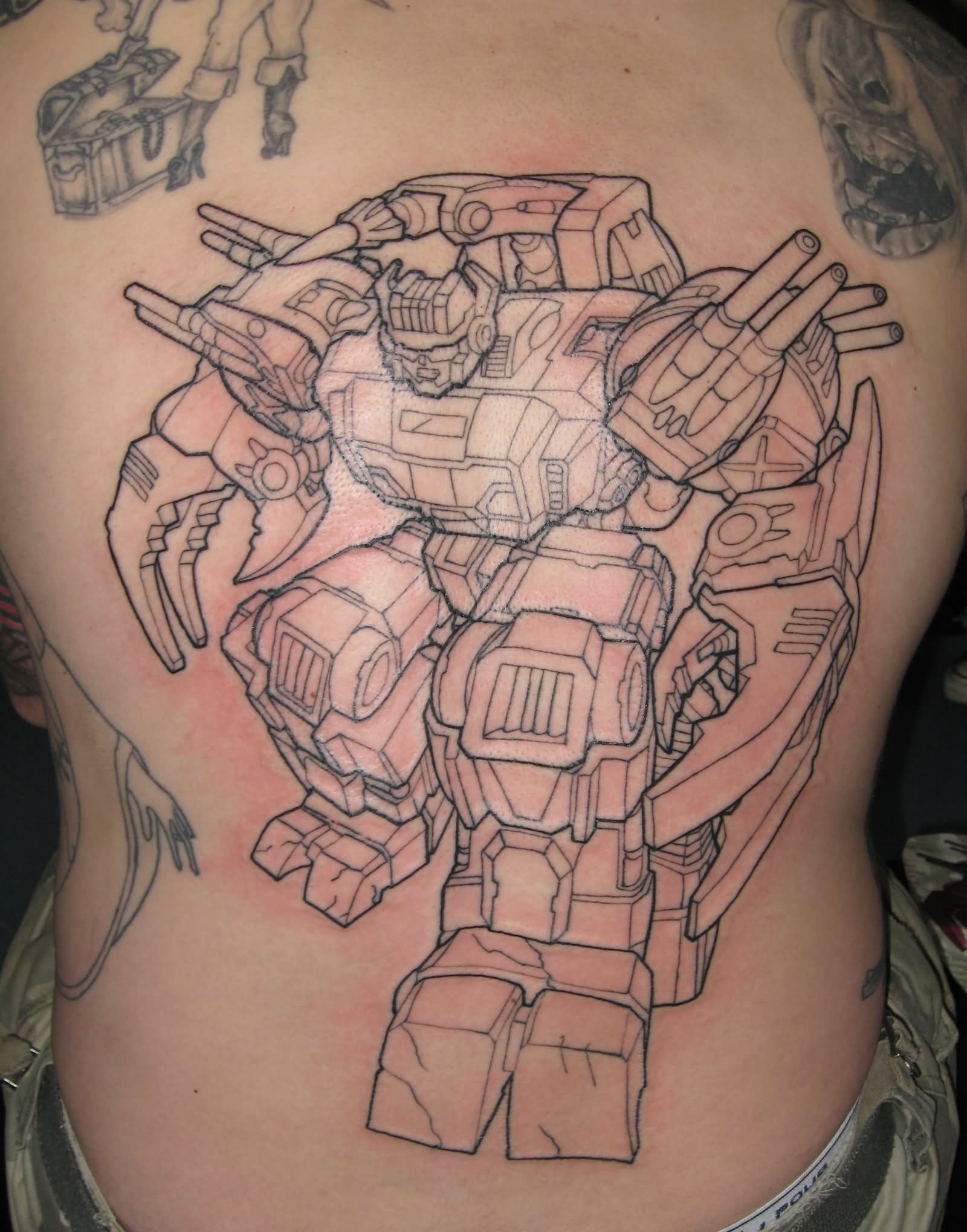 Black Outline Transformer Tattoo On Man Full Back