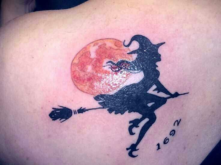 Black Silhouette Witch Tattoo