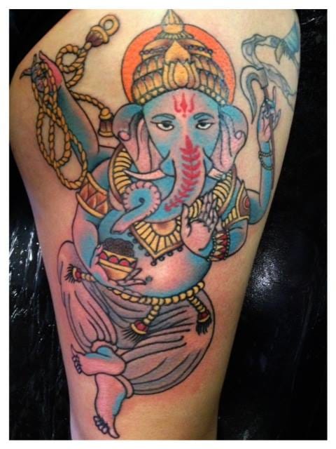 Blue Ink Ganesha Tattoo by Ishamael