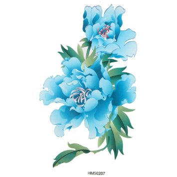 Blue Ink Peony Flowers Tattoo Design