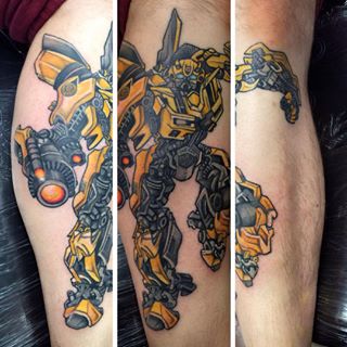 Bumblebee Transformer Tattoo Design For Leg