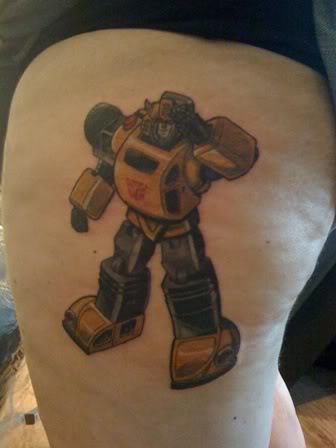 Bumblebee Transformer Tattoo On Side Thigh