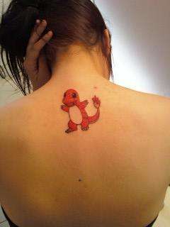 Charmander Tattoo On Girl Upper Back