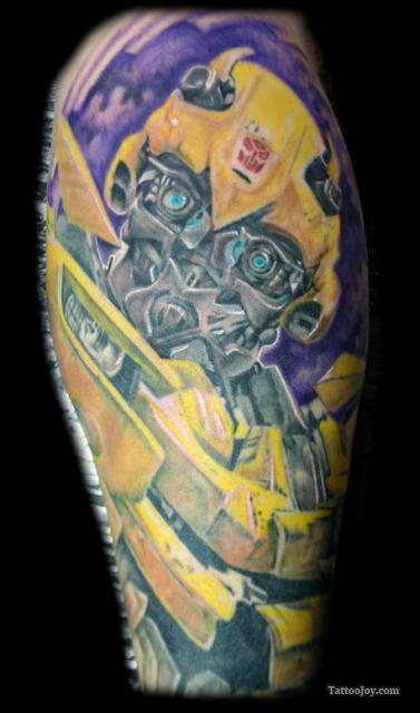 Classic Bumblebee Transformer Tattoo Design For Half Sleeve