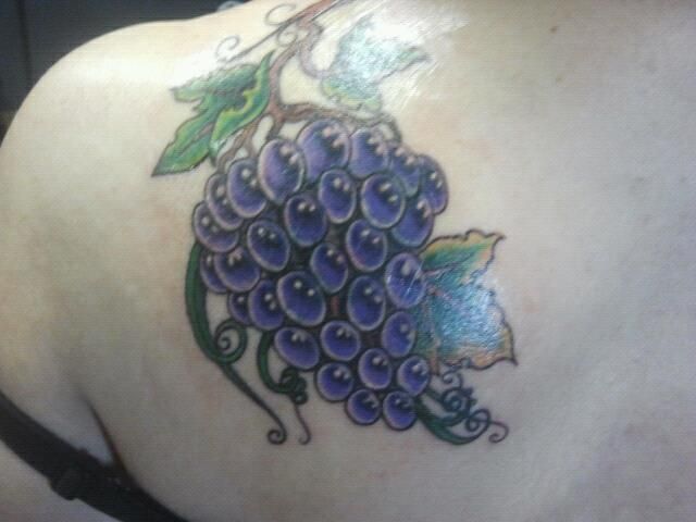 Classic Grapes Tattoo On Left Back Shoulder