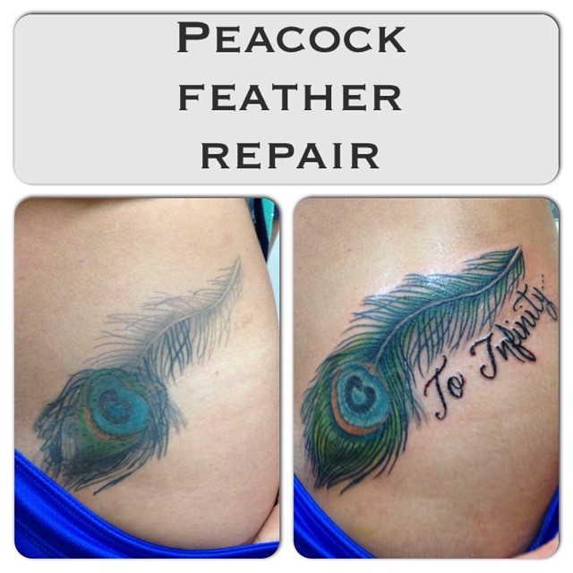 Classic Peacock Feather Tattoo Design For Hip