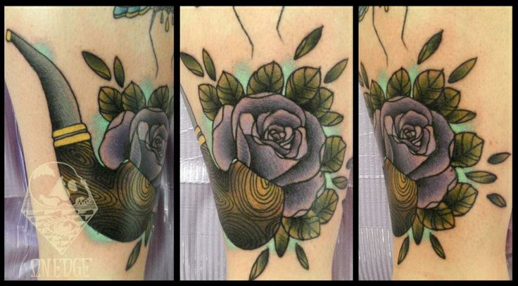 Classic Pipe With Rose Tattoo Design For Half Sleeve