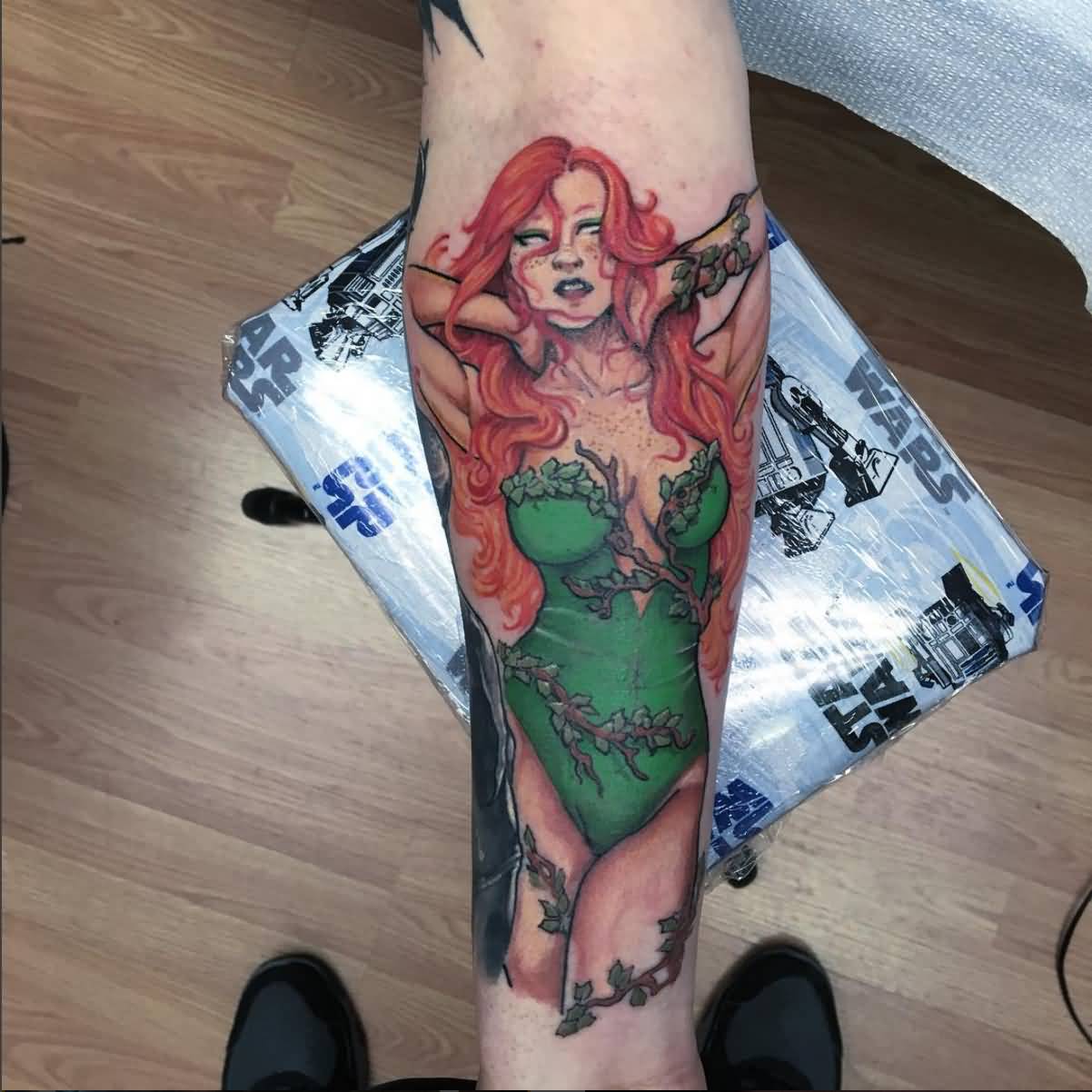 Classic Poison Ivy Tattoo On Forearm