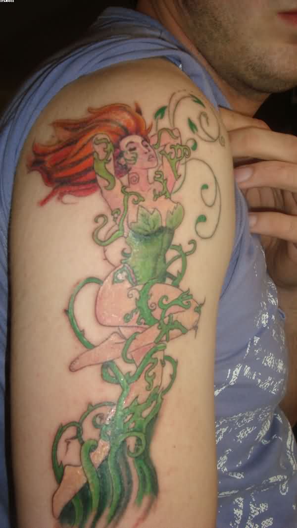 Classic Poison Ivy Tattoo On Right Half Sleeve