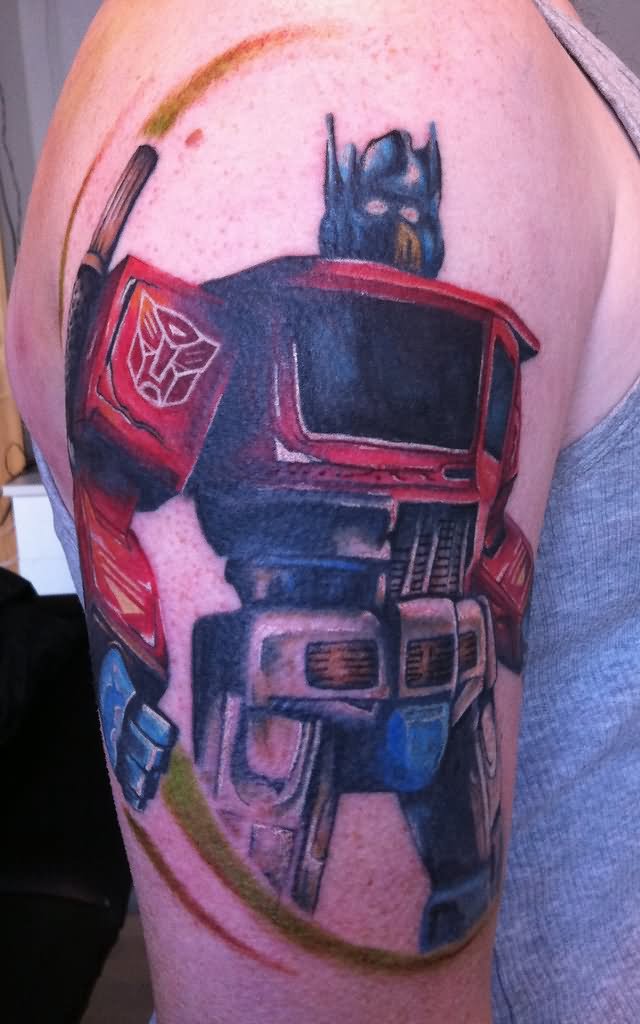 Classic Transformer Tattoo On Right Half Sleeve