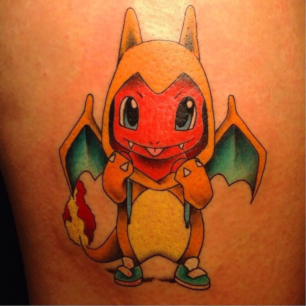 Colorful Charmander Pokemon Tattoo Design