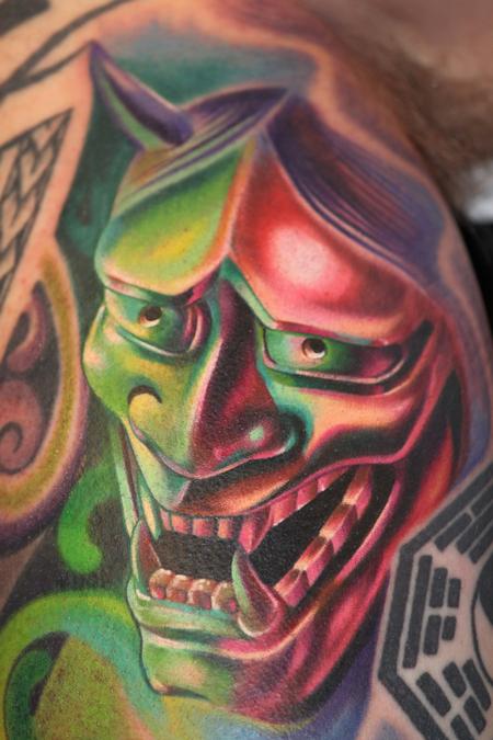 Colorful Evil Hannya Mask Tattoo