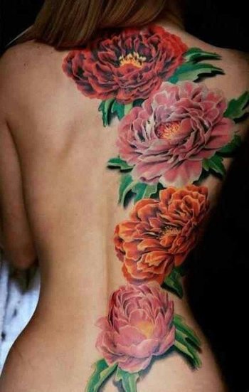 Colorful Peony Flowers Tattoo On Girl Full Sleeve