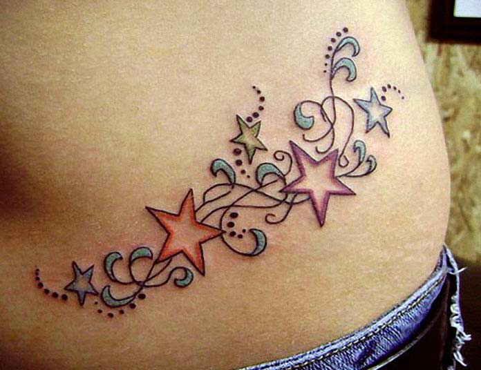 Colorful Stars Tattoo Design For Hip