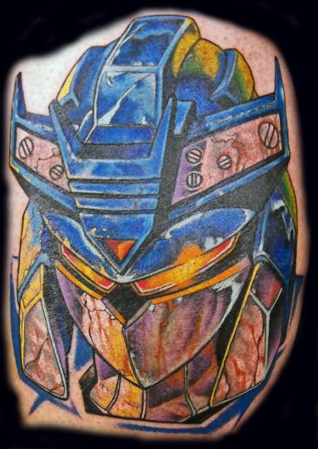 Colorful Transformer Head Tattoo Design By David E Martin