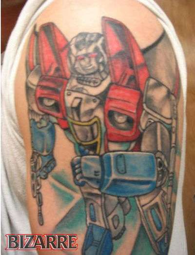 Colorful Transformer Optimus Prime Tattoo On Shoulder
