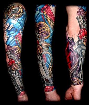 Colorful Transformer Tattoo On Right Full Sleeve