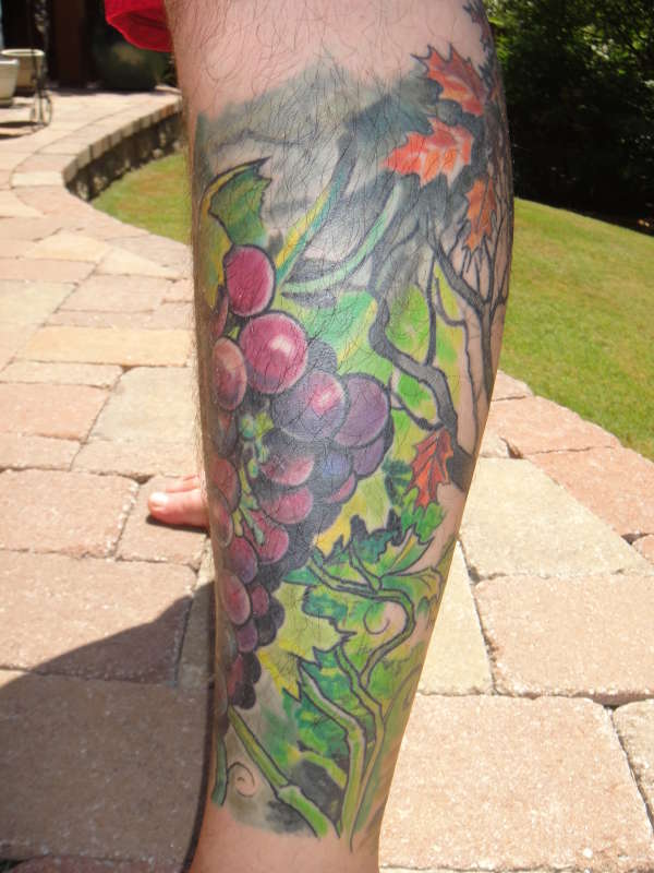 Cool Grapes Tattoo On Left Leg