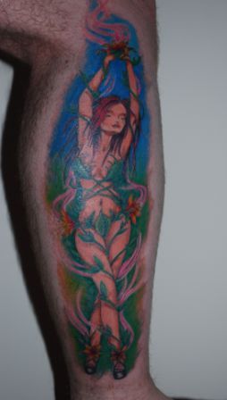 Cool Poison Ivy Tattoo On Leg