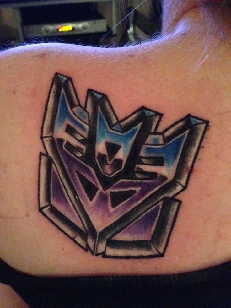 Cool Transformer Symbol Tattoo On Left Back Shoulder