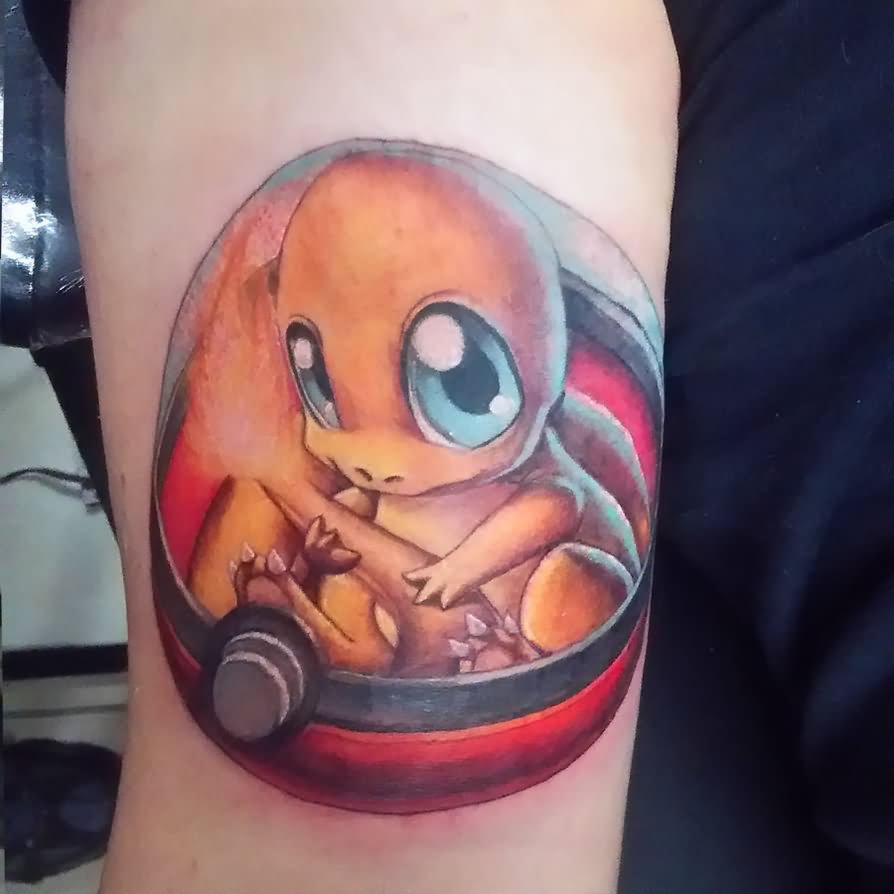 Cute Charmander In Pokemon Ball Tattoo Design For Sleeve By Kelli Davis
