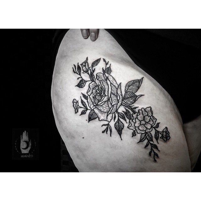 Dotwork Flowers Tattoo Design For Hip