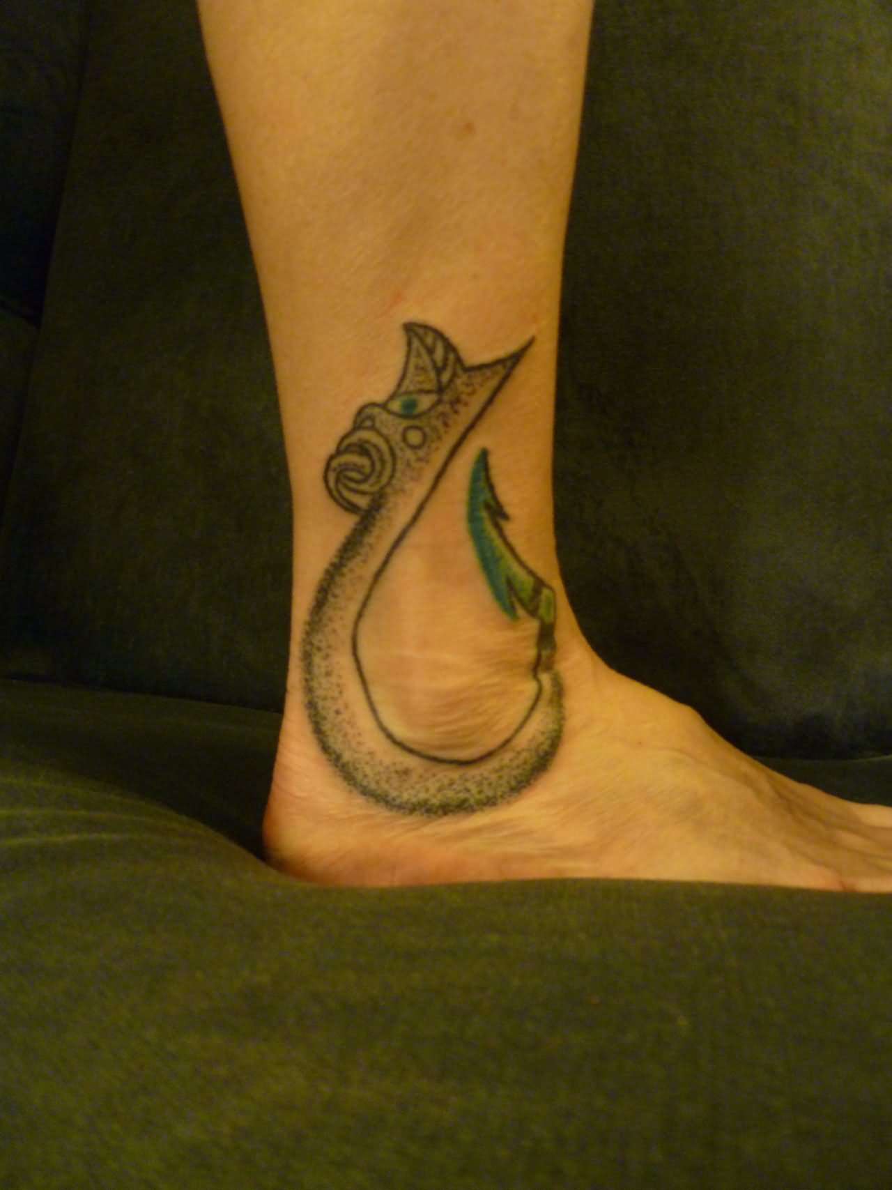 Dotwork Hook Tattoo On Right Ankle