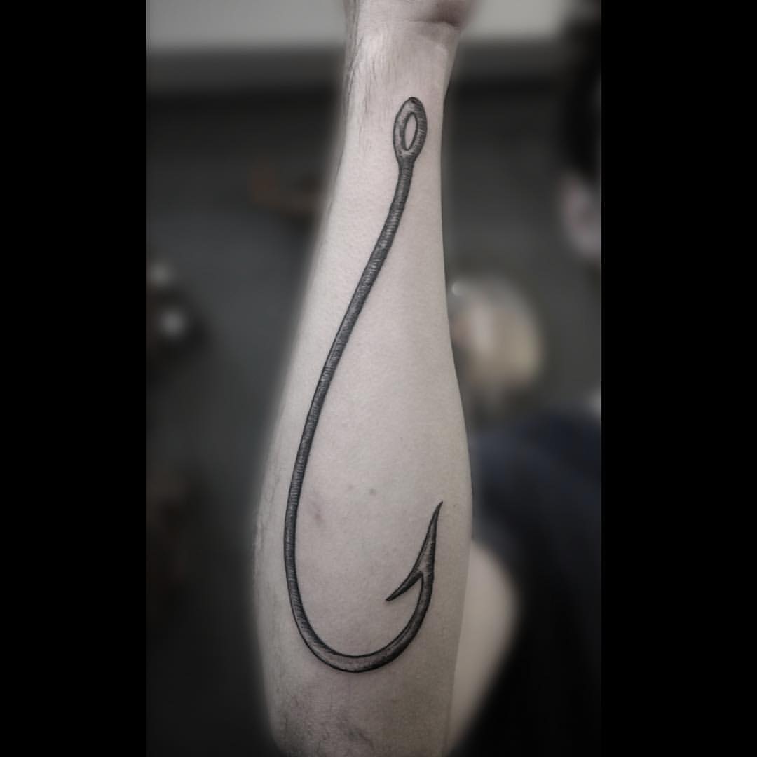 Dotwork Hook Tattoo On Right Arm